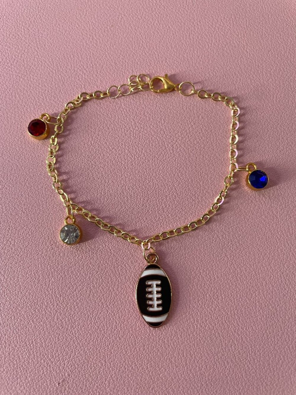 Football Charm Bracelet with Red, White and Blue Charms